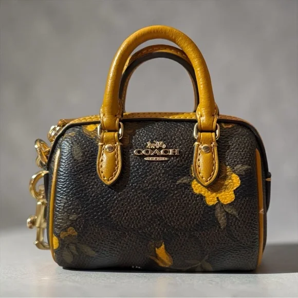 Coach Mini Rowan Bag Charm in Signature Canvas with Floral Print, NWT - Picture 1 of 9
